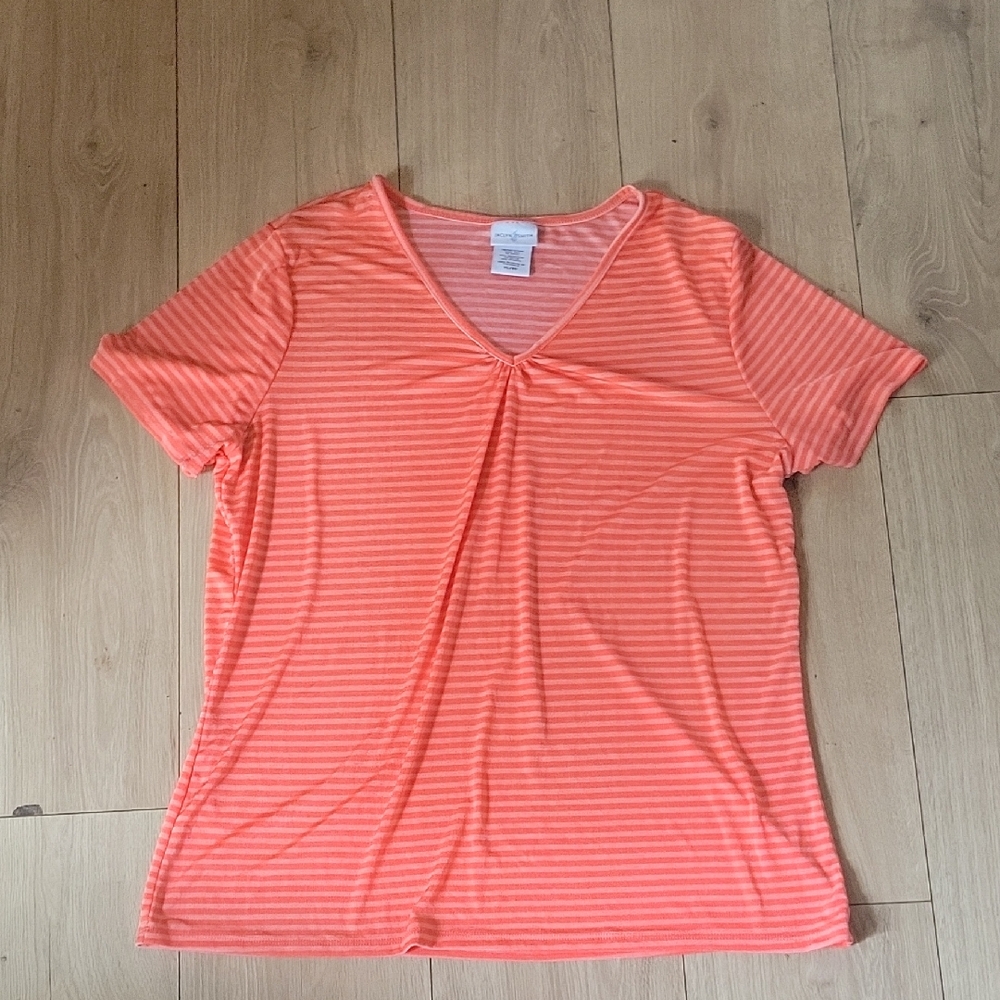 Jaclyn Smith Orange Striped V-Neck Tee